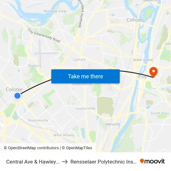 Central Ave & Hawley Ave to Rensselaer Polytechnic Institute map
