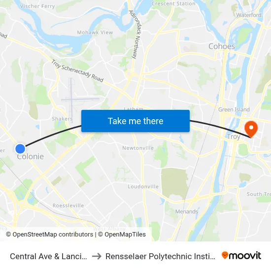 Central Ave & Lanci Ln to Rensselaer Polytechnic Institute map
