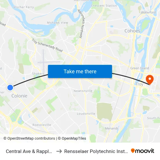 Central Ave & Rapple Rd to Rensselaer Polytechnic Institute map