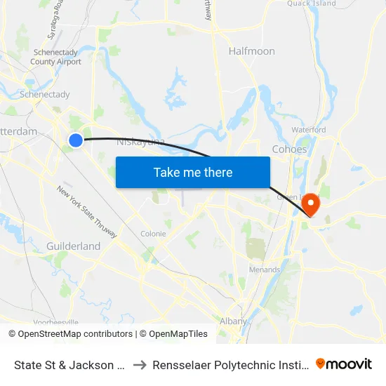 State St & Jackson Ave to Rensselaer Polytechnic Institute map