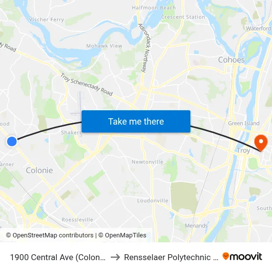 1900 Central Ave (Colonie Plaza) to Rensselaer Polytechnic Institute map