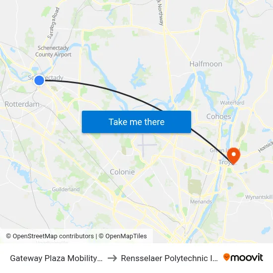 Gateway Plaza Mobility Center to Rensselaer Polytechnic Institute map
