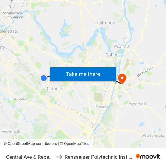Central Ave & Reber St to Rensselaer Polytechnic Institute map