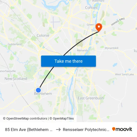 85 Elm Ave (Bethlehem Lutheran) to Rensselaer Polytechnic Institute map