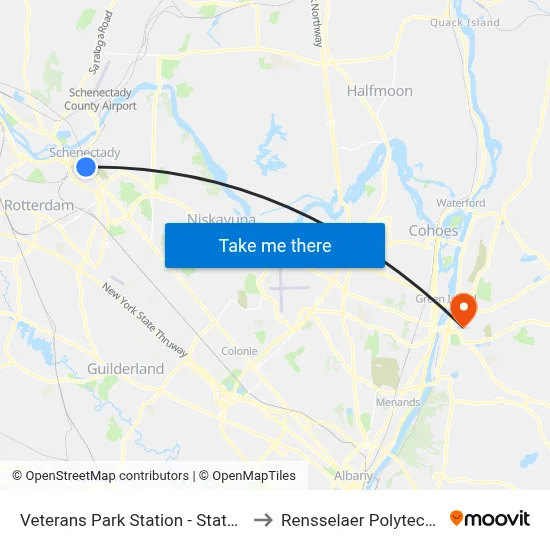 Veterans Park Station - State St & Veeder Ave to Rensselaer Polytechnic Institute map