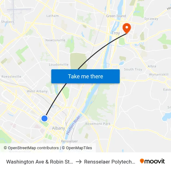Washington Ave & Robin St (Draper Hall) to Rensselaer Polytechnic Institute map