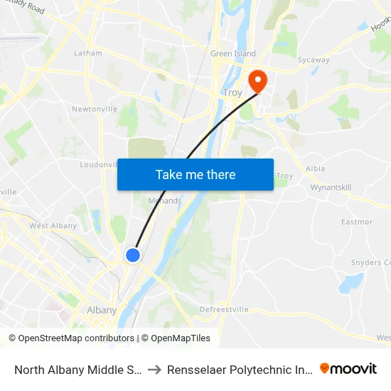 North Albany Middle School to Rensselaer Polytechnic Institute map