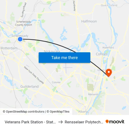 Veterans Park Station - State St & Nott Terr to Rensselaer Polytechnic Institute map