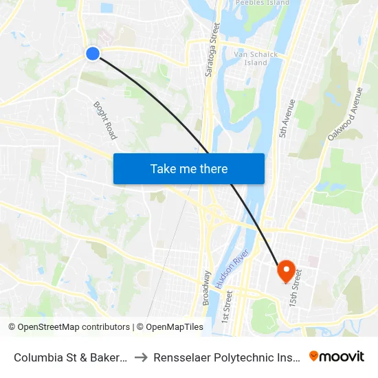 Columbia St & Baker Ave to Rensselaer Polytechnic Institute map