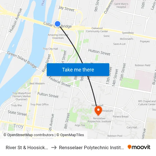 River St & Hoosick St to Rensselaer Polytechnic Institute map