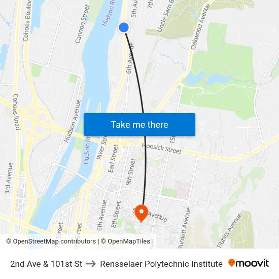 2nd Ave & 101st St to Rensselaer Polytechnic Institute map