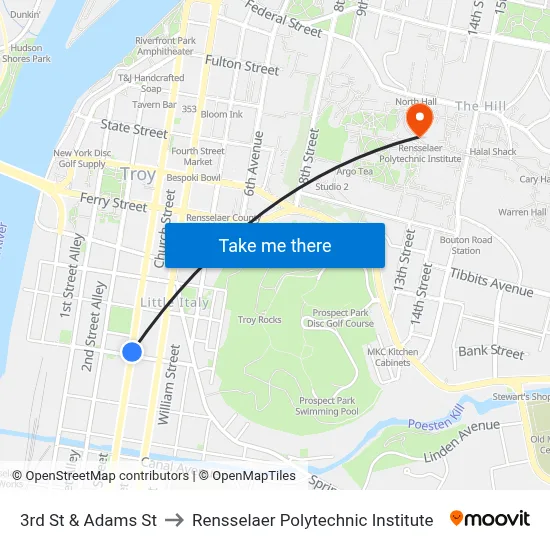 3rd St & Adams St to Rensselaer Polytechnic Institute map