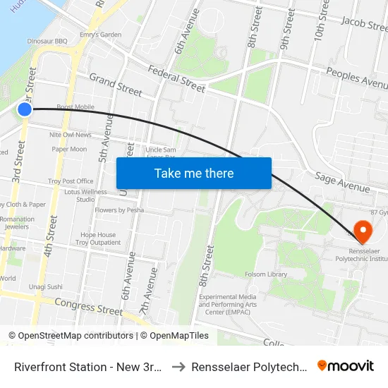 Riverfront Station - New 3rd St & Front St to Rensselaer Polytechnic Institute map