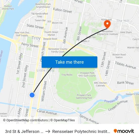 3rd St & Jefferson St to Rensselaer Polytechnic Institute map