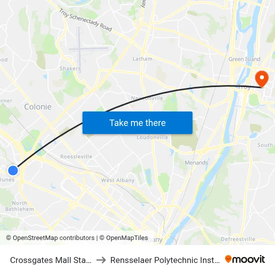 Crossgates Mall Station to Rensselaer Polytechnic Institute map