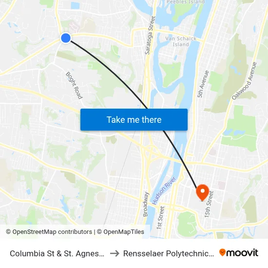 Columbia St & St. Agnes Highway to Rensselaer Polytechnic Institute map