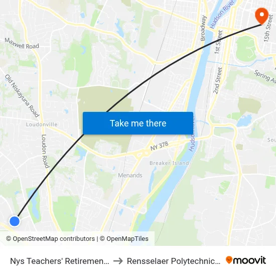 Nys Teachers' Retirement System to Rensselaer Polytechnic Institute map
