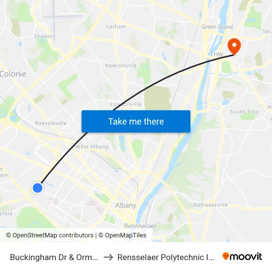 Buckingham Dr & Ormond St to Rensselaer Polytechnic Institute map