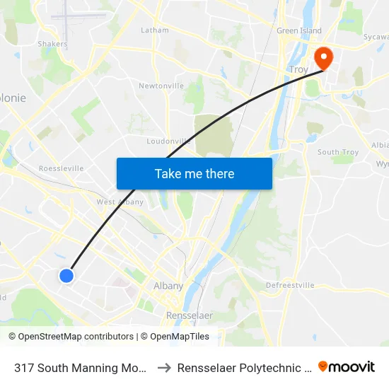 317 South Manning Mobility Hub to Rensselaer Polytechnic Institute map