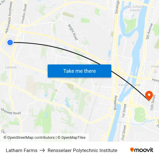 Latham Farms to Rensselaer Polytechnic Institute map