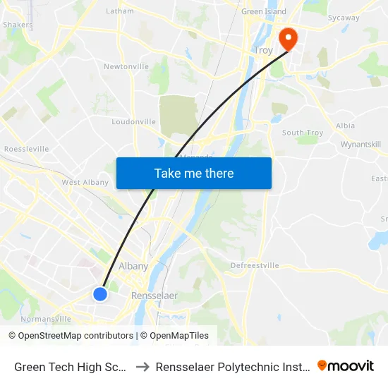 Green Tech High School to Rensselaer Polytechnic Institute map