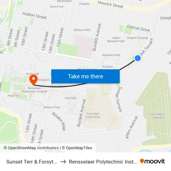 Sunset Terr & Forsyth Dr to Rensselaer Polytechnic Institute map