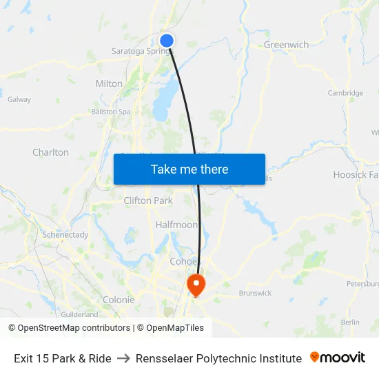 Exit 15 Park & Ride to Rensselaer Polytechnic Institute map