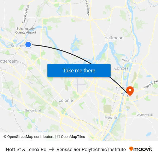 Nott St & Lenox Rd to Rensselaer Polytechnic Institute map