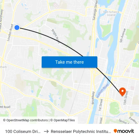 100 Coliseum Drive to Rensselaer Polytechnic Institute map