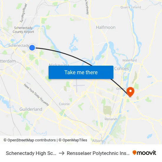 Schenectady High School to Rensselaer Polytechnic Institute map
