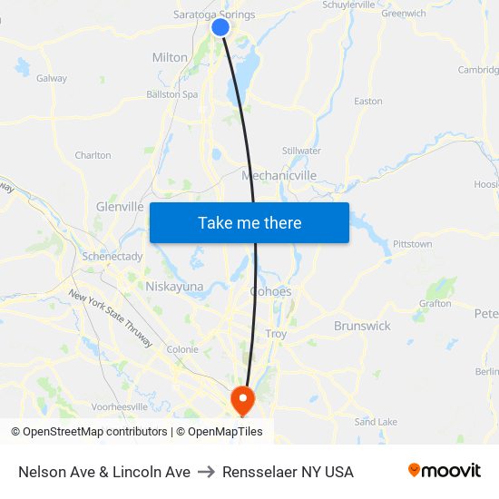 Nelson Ave & Lincoln Ave to Rensselaer NY USA map