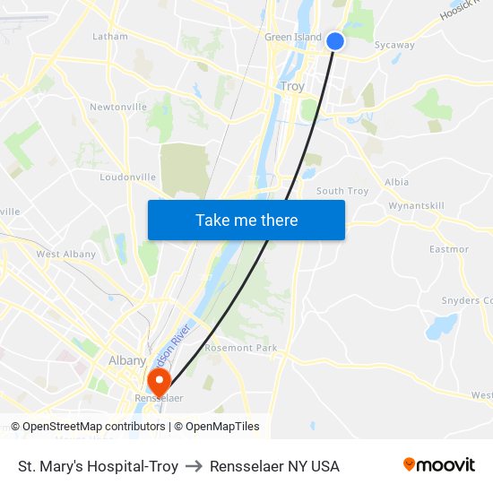 St. Mary's Hospital-Troy to Rensselaer NY USA map