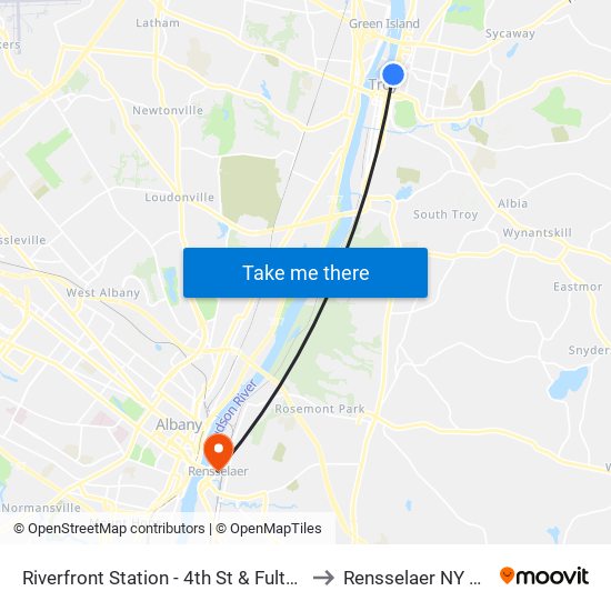 Riverfront Station - 4th St & Fulton St to Rensselaer NY USA map