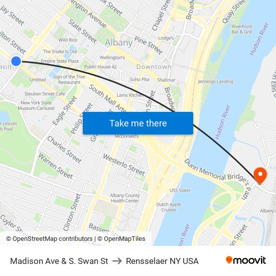 Madison Ave & S. Swan St to Rensselaer NY USA map