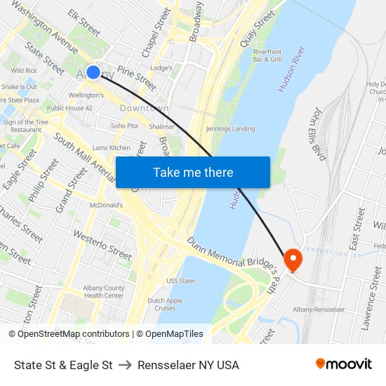 State St & Eagle St to Rensselaer NY USA map