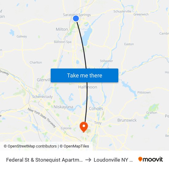 Federal St & Stonequist Apartments to Loudonville NY USA map