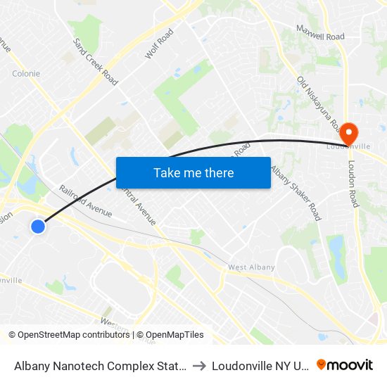 Albany Nanotech Complex Station to Loudonville NY USA map