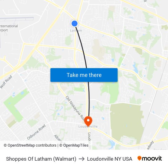 Shoppes Of Latham (Walmart) to Loudonville NY USA map