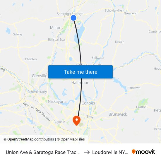 Union Ave & Saratoga Race Track Gate 1 to Loudonville NY USA map