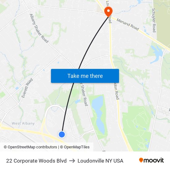 22 Corporate Woods Blvd to Loudonville NY USA map