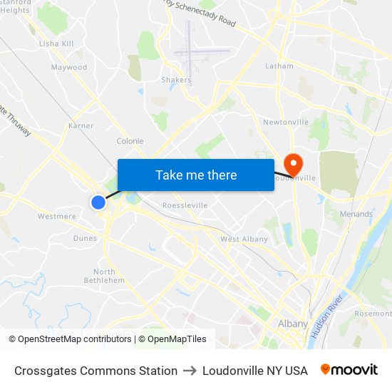 Crossgates Commons Station to Loudonville NY USA map