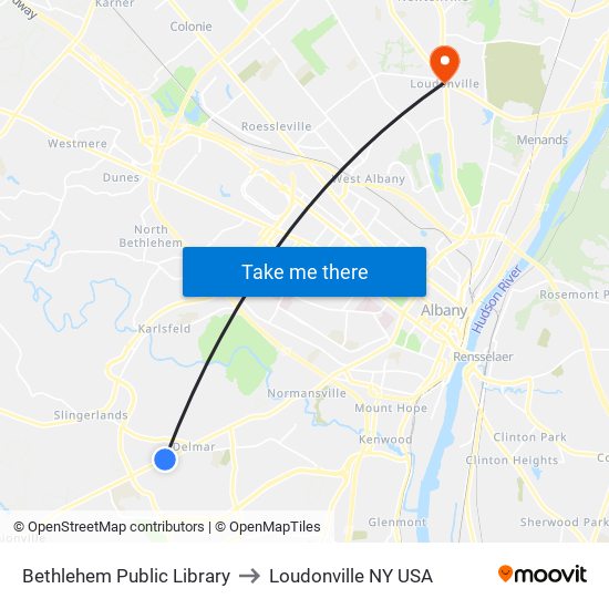 Bethlehem Public Library to Loudonville NY USA map
