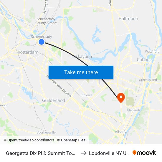 Georgetta Dix Pl & Summit Towers to Loudonville NY USA map