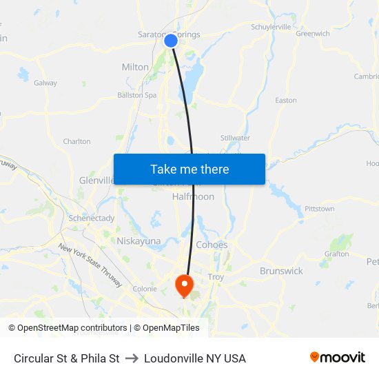 Circular St & Phila St to Loudonville NY USA map