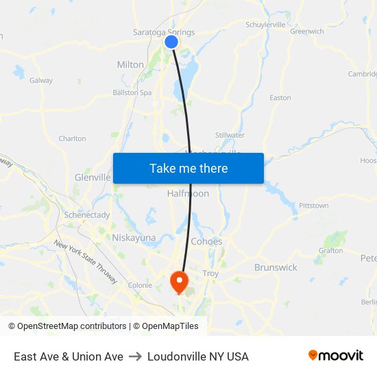 East Ave & Union Ave to Loudonville NY USA map