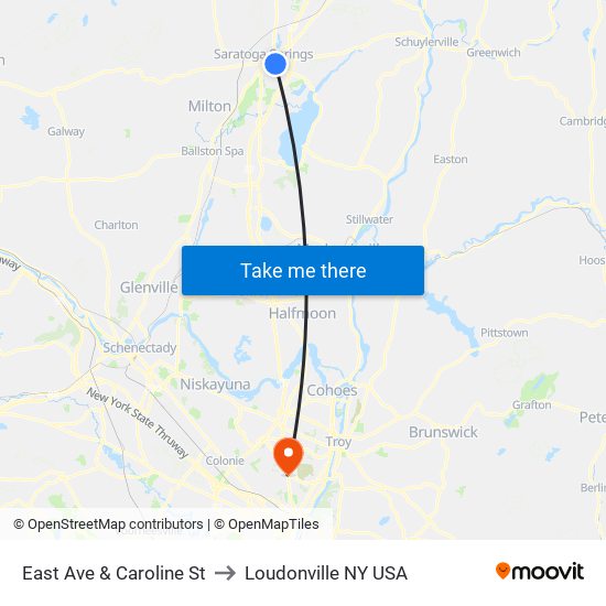 East Ave & Caroline St to Loudonville NY USA map