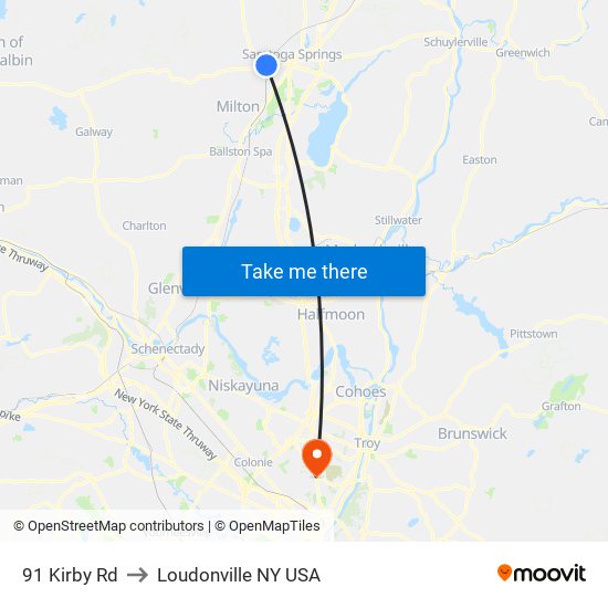 91 Kirby Rd to Loudonville NY USA map