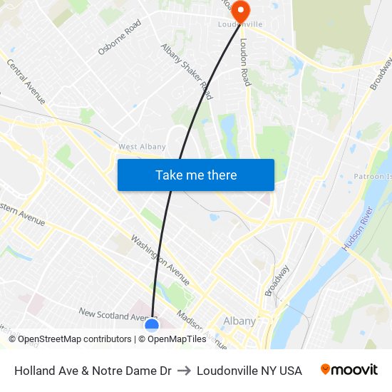Holland Ave & Notre Dame Dr to Loudonville NY USA map