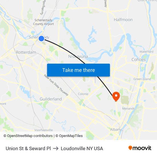Union St & Seward Pl to Loudonville NY USA map
