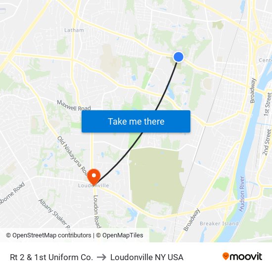 Rt 2 & 1st Uniform Co. to Loudonville NY USA map